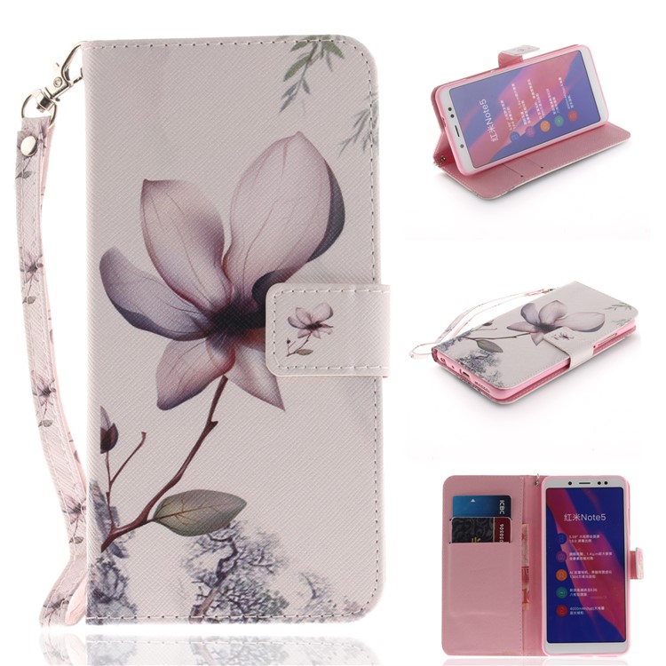 Pattern Printing Wallet Stand Leather Phone Shell for Xiaomi Redmi Note 5 Pro (Dual Camera) / Redmi Note 5 (China) - Flower-1