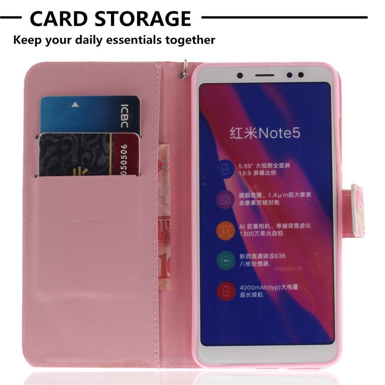 Pattern Printing Wallet Stand Leather Phone Shell for Xiaomi Redmi Note 5 Pro (Dual Camera) / Redmi Note 5 (China) - Flower-7