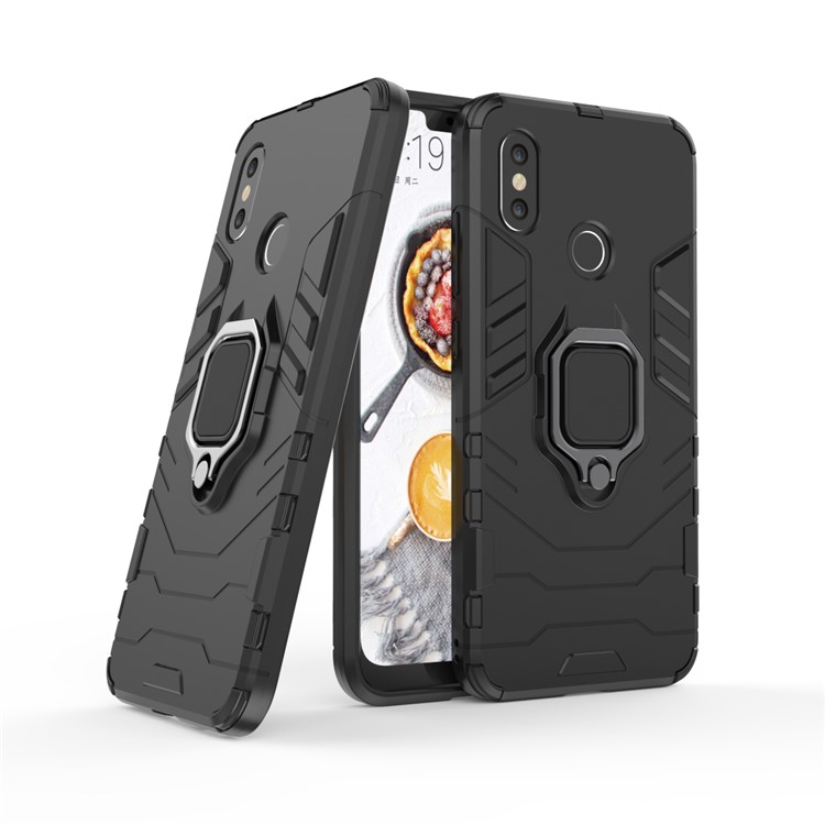 Cool Guard Plastic TPU Hybrid Case with Metal Ring Holder for Xiaomi Mi 8 (6.21-inch) - Black-1