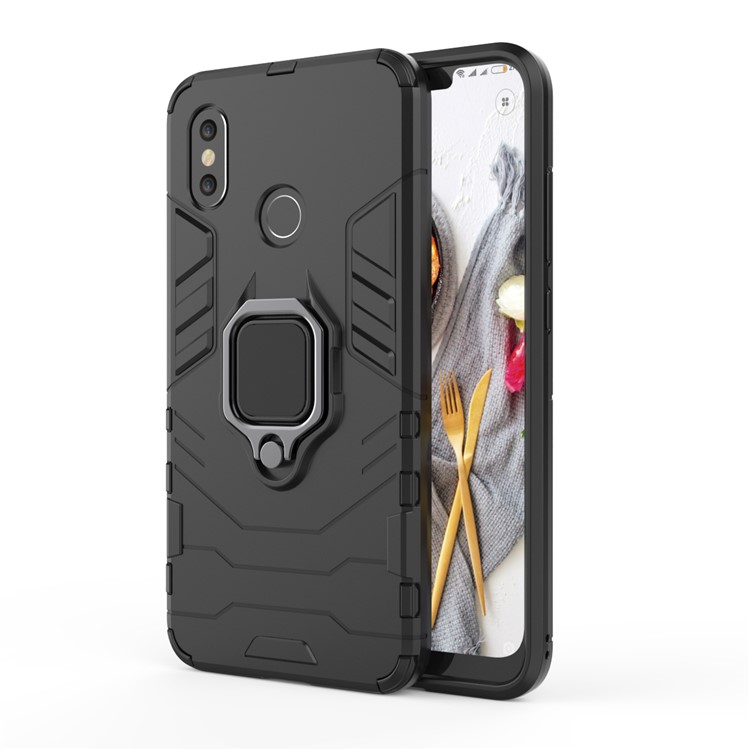 Cool Guard Plastic TPU Hybrid Case with Metal Ring Holder for Xiaomi Mi 8 (6.21-inch) - Black-2