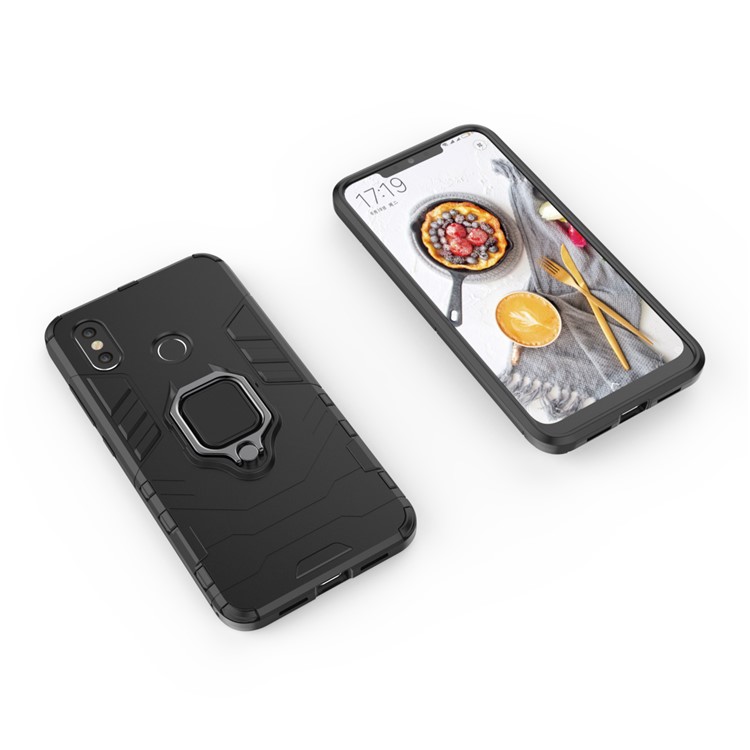 Cool Guard Plastic TPU Hybrid Case with Metal Ring Holder for Xiaomi Mi 8 (6.21-inch) - Black-3
