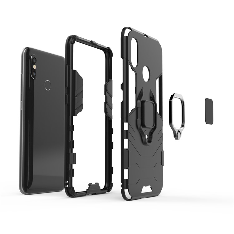 Cool Guard Plastic TPU Hybrid Case with Metal Ring Holder for Xiaomi Mi 8 (6.21-inch) - Black-5