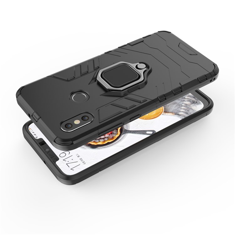 Cool Guard Plastic TPU Hybrid Case with Metal Ring Holder for Xiaomi Mi 8 (6.21-inch) - Black-6