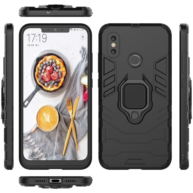 Cool Guard Plastic TPU Hybrid Case with Metal Ring Holder for Xiaomi Mi 8 (6.21-inch) - Black-7