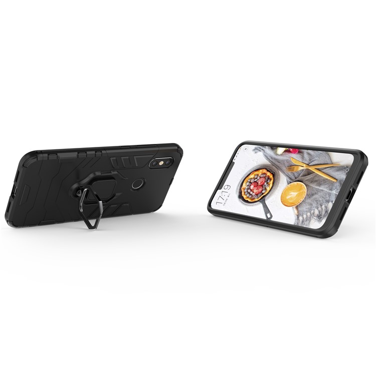 Cool Guard Plastic TPU Hybrid Case with Metal Ring Holder for Xiaomi Mi 8 (6.21-inch) - Black-8