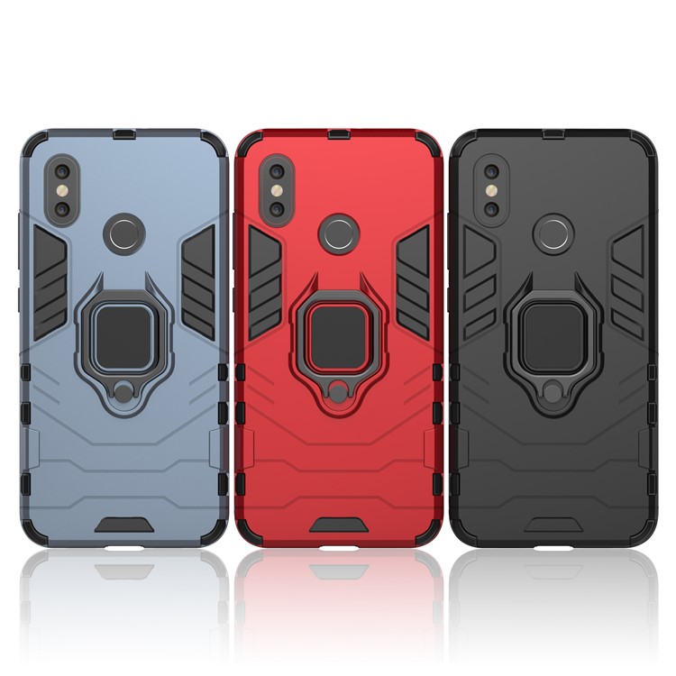 Cool Guard Plastic TPU Hybrid Case with Metal Ring Holder for Xiaomi Mi 8 (6.21-inch) - Black-9