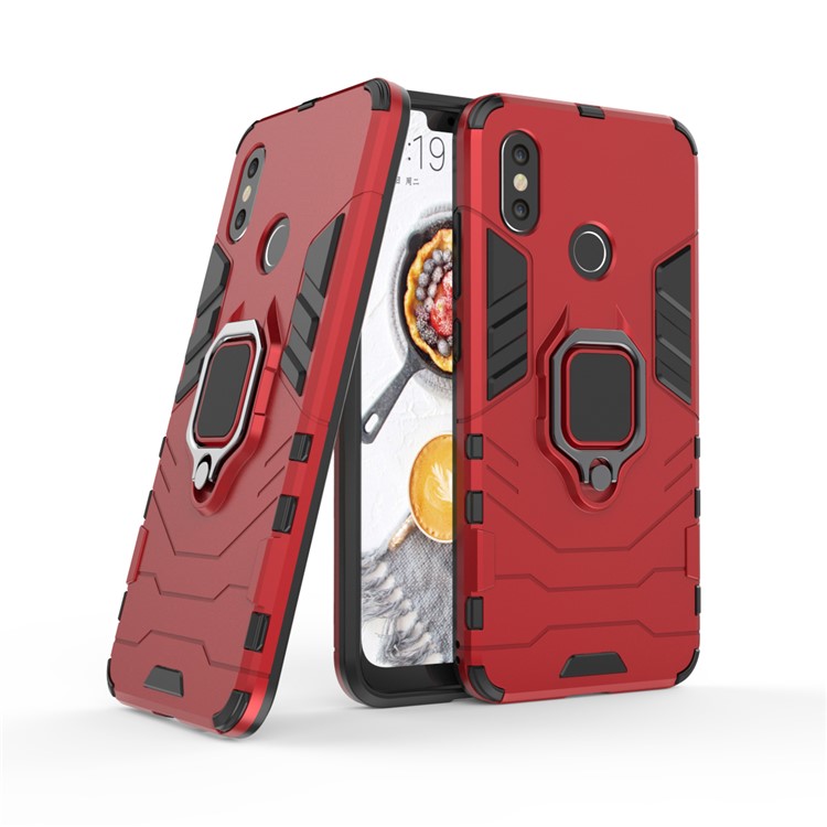 Cool Guard Plastic TPU Combo Case with Metal Ring Holder for Xiaomi Mi 8 (6.21-inch) - Red-1