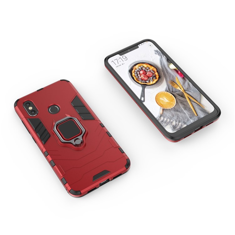 Cool Guard Plastic TPU Combo Case with Metal Ring Holder for Xiaomi Mi 8 (6.21-inch) - Red-3