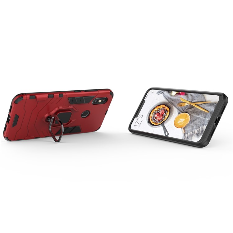Cool Guard Plastic TPU Combo Case with Metal Ring Holder for Xiaomi Mi 8 (6.21-inch) - Red-5