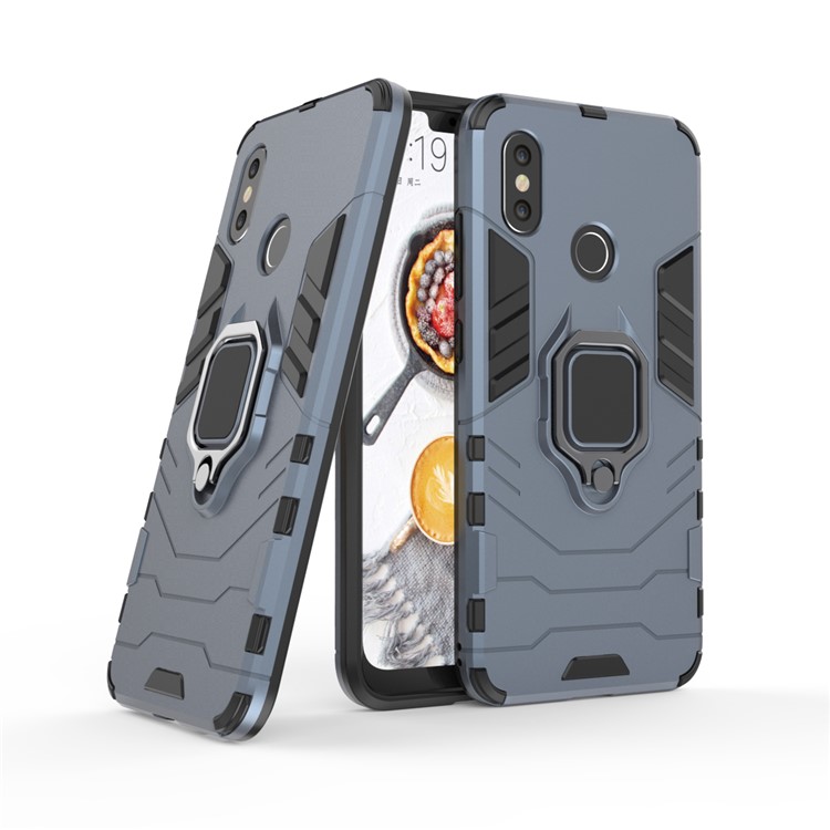 Cool Guard PC TPU Hybrid Cover with Metal Ring Holder for Xiaomi Mi 8 (6.21-inch) - Dark Blue-1