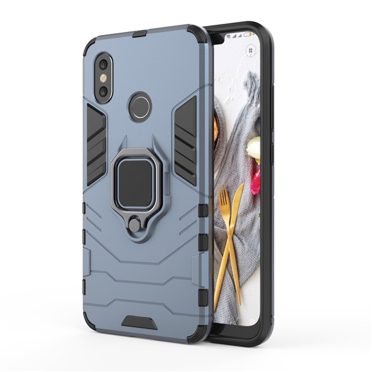 Cool Guard PC TPU Hybrid Cover with Metal Ring Holder for Xiaomi Mi 8 (6.21-inch) - Dark Blue-2