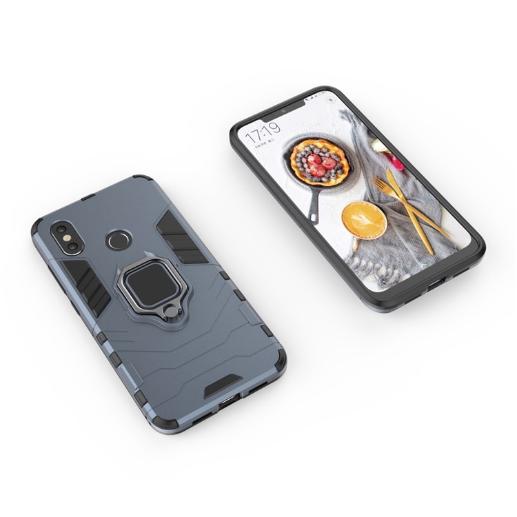 Cool Guard PC TPU Hybrid Cover with Metal Ring Holder for Xiaomi Mi 8 (6.21-inch) - Dark Blue-3