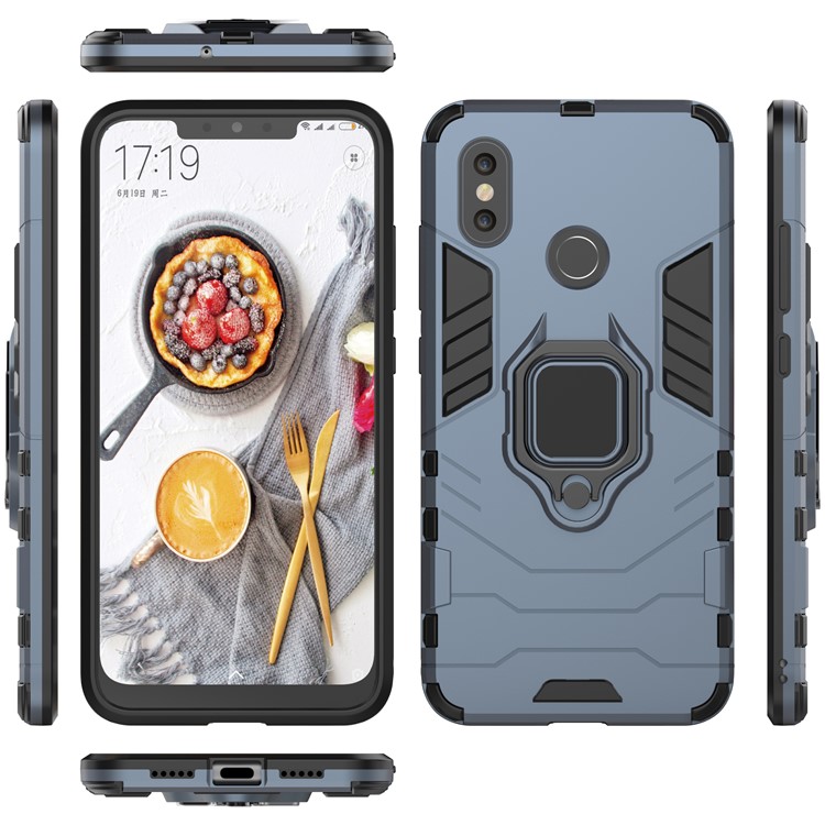 Cool Guard PC TPU Hybrid Cover with Metal Ring Holder for Xiaomi Mi 8 (6.21-inch) - Dark Blue-4