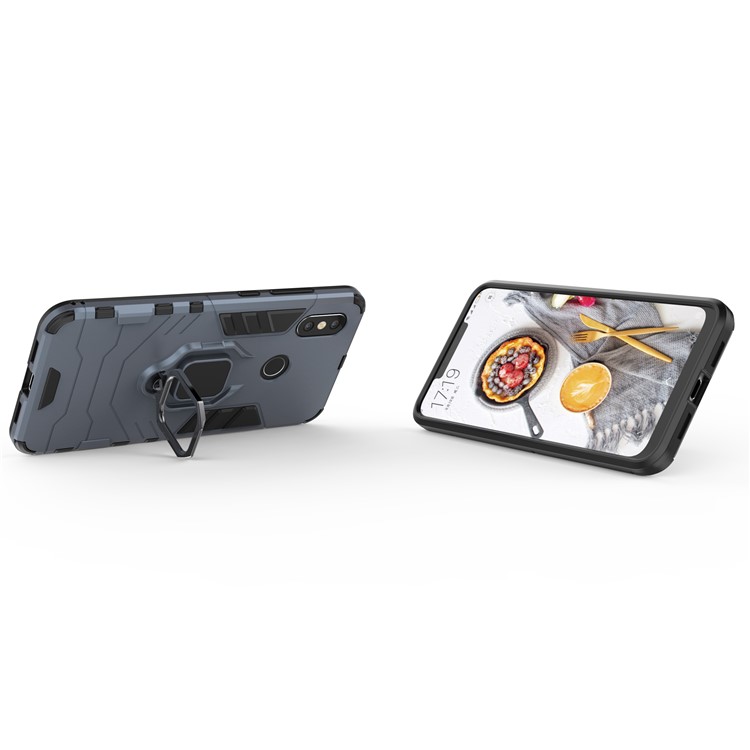 Cool Guard PC TPU Hybrid Cover with Metal Ring Holder for Xiaomi Mi 8 (6.21-inch) - Dark Blue-5