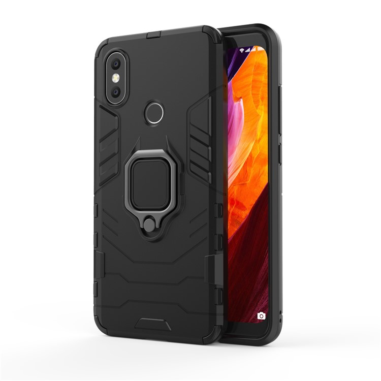 Cool Guard Plastic TPU Hybrid Case with Metal Ring Holder for Xiaomi Mi 6X / Mi A2 - Black-2