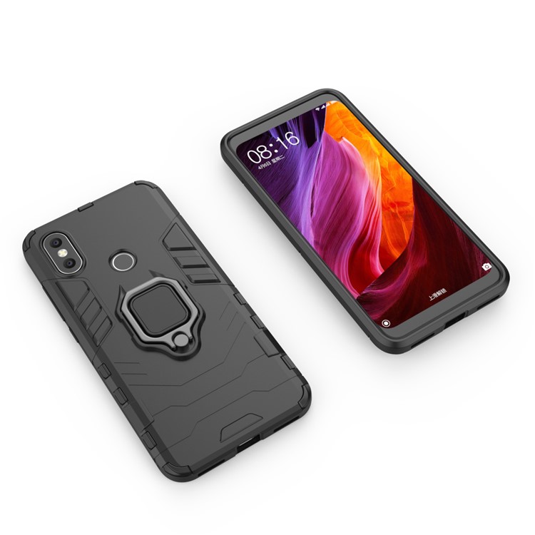 Cool Guard Plastic TPU Hybrid Case with Metal Ring Holder for Xiaomi Mi 6X / Mi A2 - Black-3