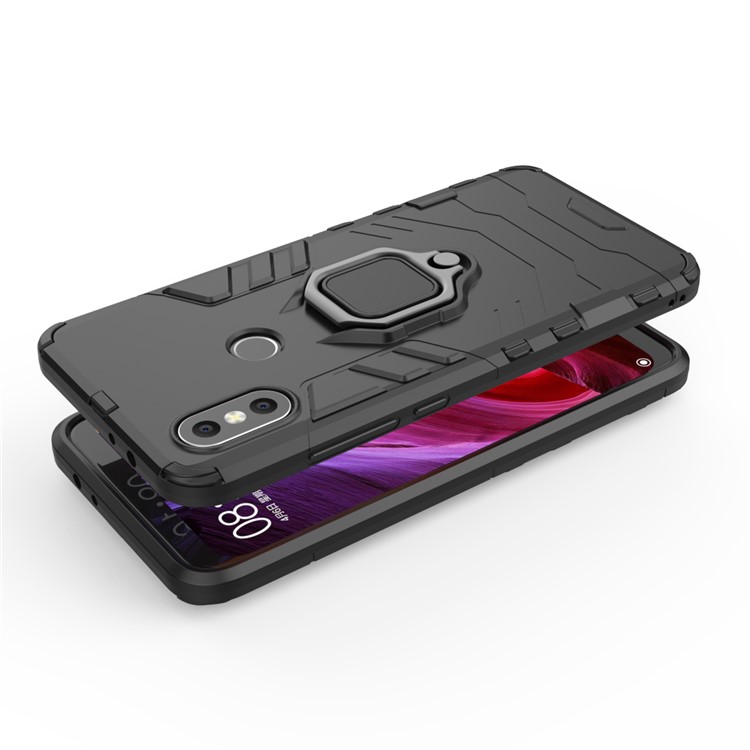 Cool Guard Plastic TPU Hybrid Case with Metal Ring Holder for Xiaomi Mi 6X / Mi A2 - Black-4