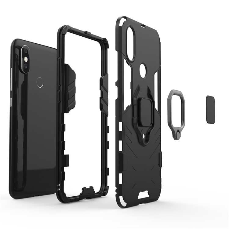 Cool Guard Plastic TPU Hybrid Case with Metal Ring Holder for Xiaomi Mi 6X / Mi A2 - Black-5