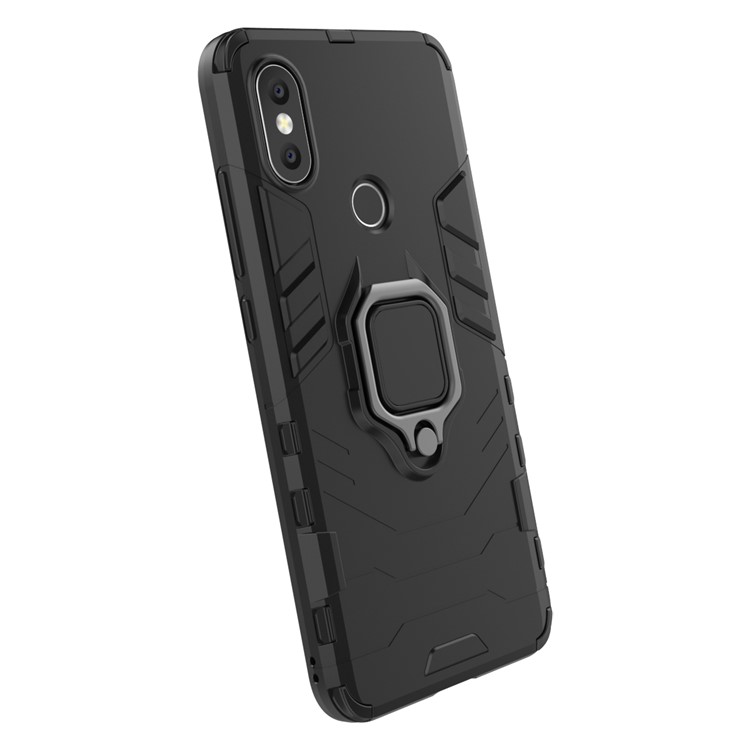Cool Guard Plastic TPU Hybrid Case with Metal Ring Holder for Xiaomi Mi 6X / Mi A2 - Black-6