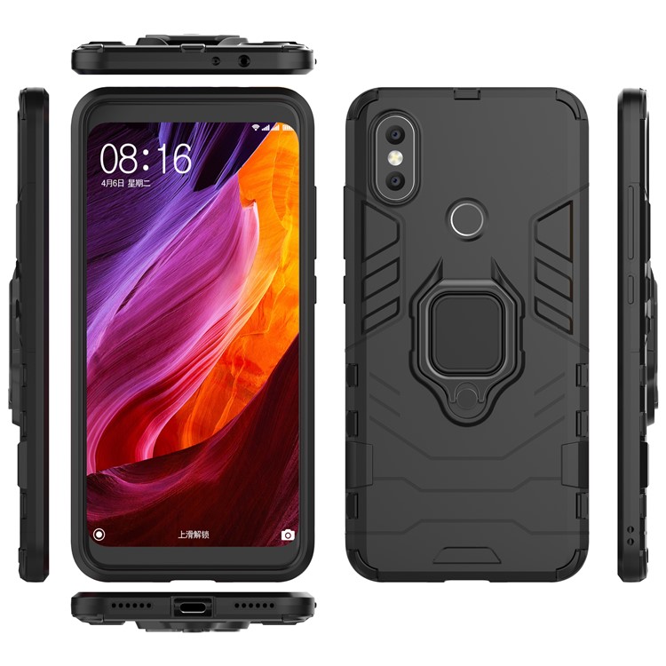 Cool Guard Plastic TPU Hybrid Case with Metal Ring Holder for Xiaomi Mi 6X / Mi A2 - Black-7