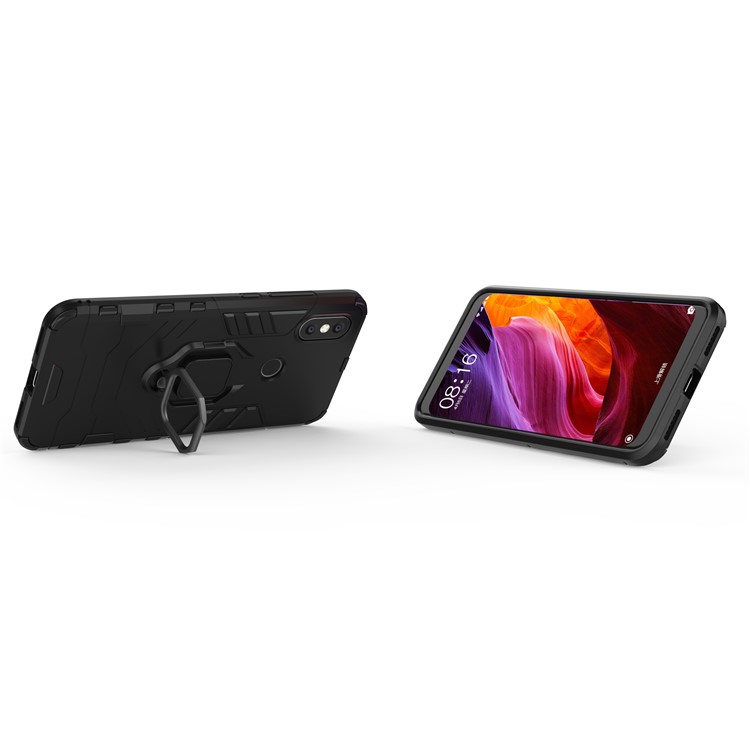 Cool Guard Plastic TPU Hybrid Case with Metal Ring Holder for Xiaomi Mi 6X / Mi A2 - Black-8