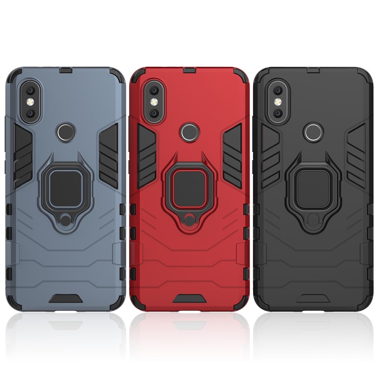 Cool Guard Plastic TPU Hybrid Case with Metal Ring Holder for Xiaomi Mi 6X / Mi A2 - Black-9