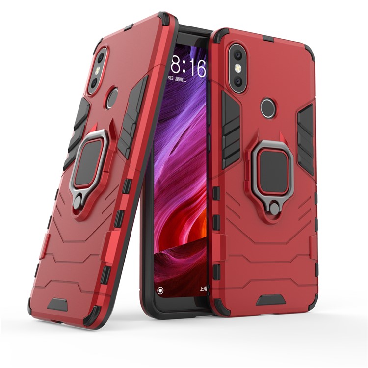 Cool Guard Plastic TPU Hybrid Cover with Metal Ring Holder for Xiaomi Mi 6X / Mi A2 - Red-1