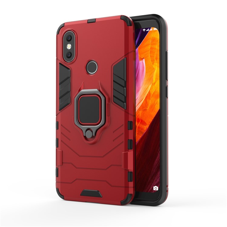 Cool Guard Plastic TPU Hybrid Cover with Metal Ring Holder for Xiaomi Mi 6X / Mi A2 - Red-3