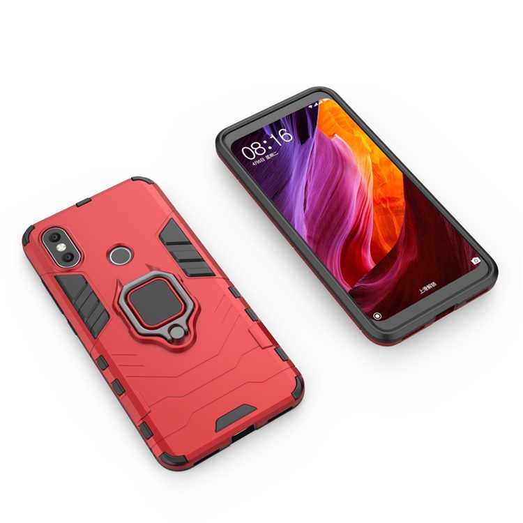 Cool Guard Plastic TPU Hybrid Cover with Metal Ring Holder for Xiaomi Mi 6X / Mi A2 - Red-4