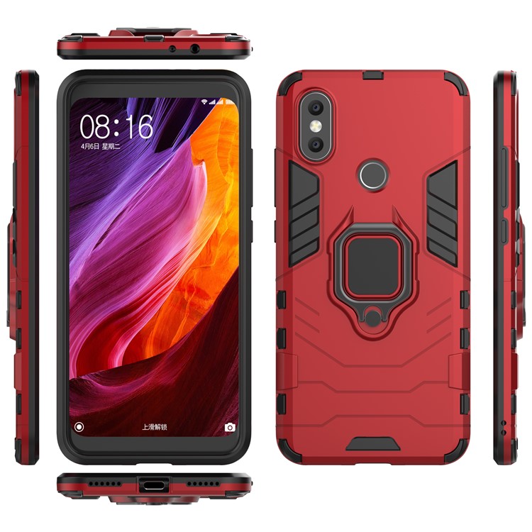 Cool Guard Plastic TPU Hybrid Cover with Metal Ring Holder for Xiaomi Mi 6X / Mi A2 - Red-5