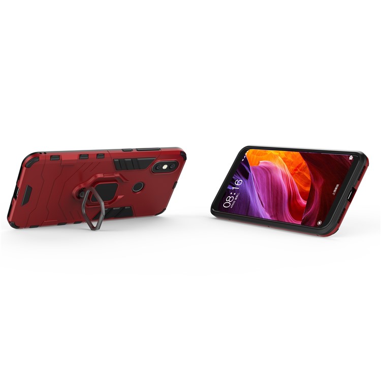 Cool Guard Plastic TPU Hybrid Cover with Metal Ring Holder for Xiaomi Mi 6X / Mi A2 - Red-6