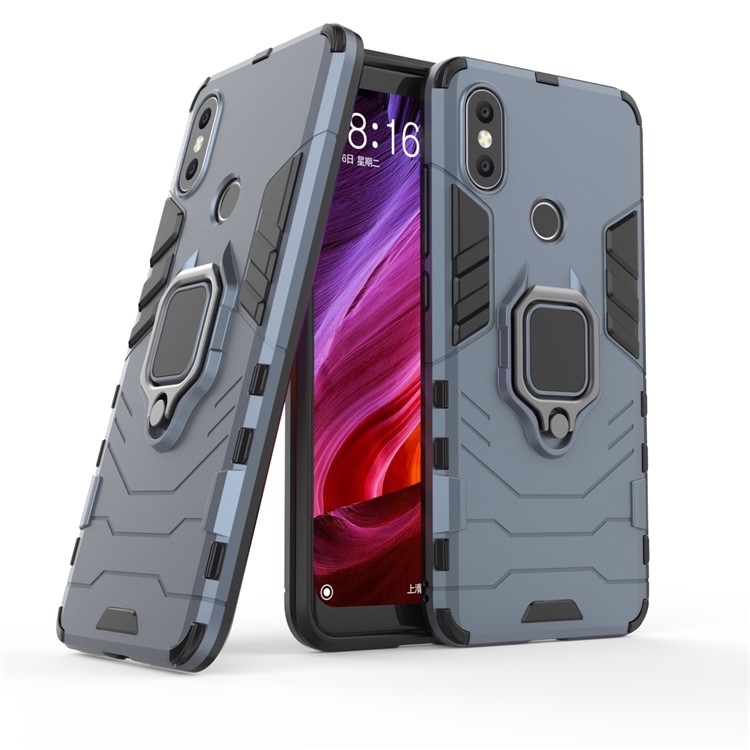 Cool Guard Plastic TPU Combo Shell with Metal Ring Holder for Xiaomi Mi 6X / Mi A2 - Dark Blue-1