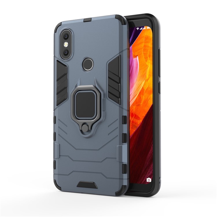 Cool Guard Plastic TPU Combo Shell with Metal Ring Holder for Xiaomi Mi 6X / Mi A2 - Dark Blue-2