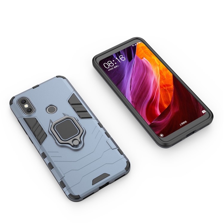 Cool Guard Plastic TPU Combo Shell with Metal Ring Holder for Xiaomi Mi 6X / Mi A2 - Dark Blue-3
