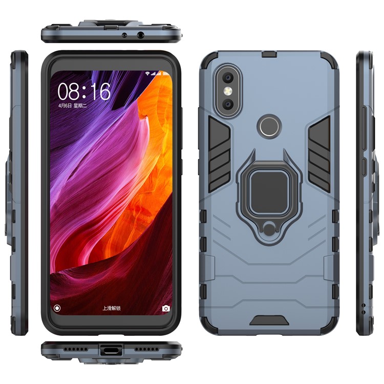 Cool Guard Plastic TPU Combo Shell with Metal Ring Holder for Xiaomi Mi 6X / Mi A2 - Dark Blue-4