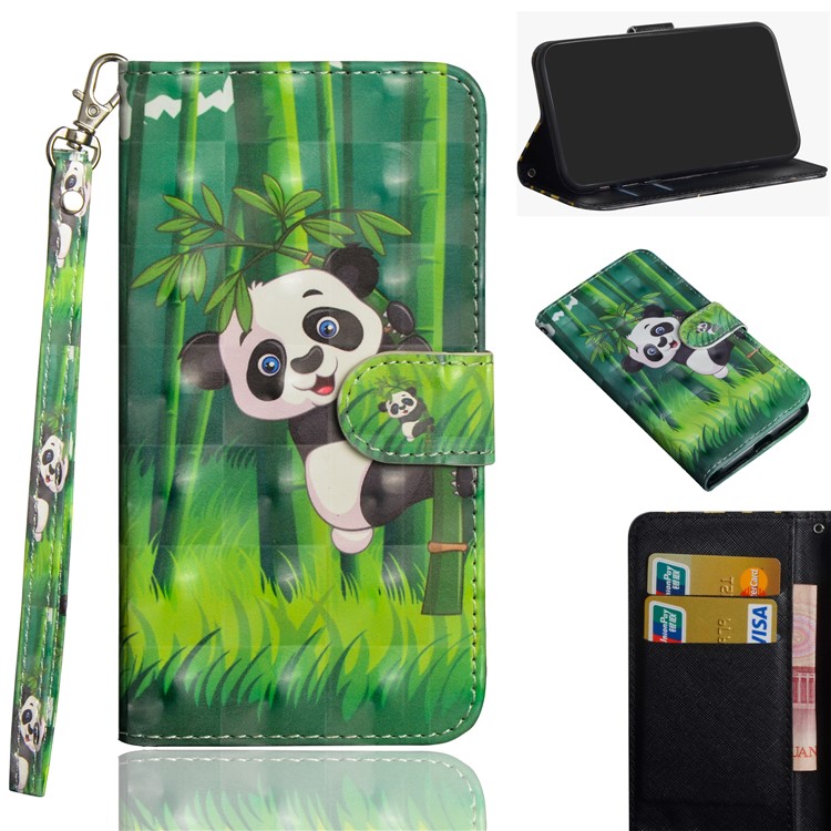 Patterned Wallet Stand Leather Mobile Case for Xiaomi Redmi 6 (Dual Camera: 12MP+5MP) - Panda-1