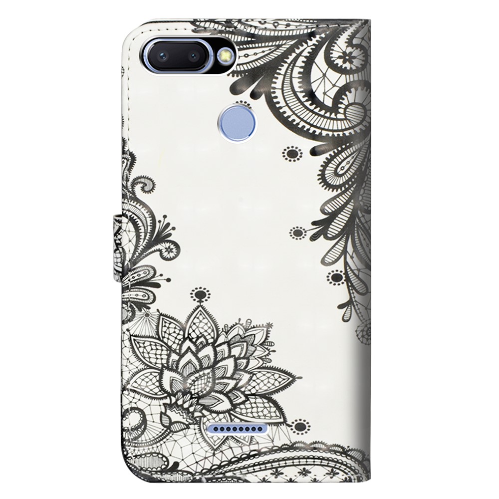 Patterned Wallet Stand Leather Mobile Cover for Xiaomi Redmi 6 (Dual Camera: 12MP+5MP) - Lace Flower-5