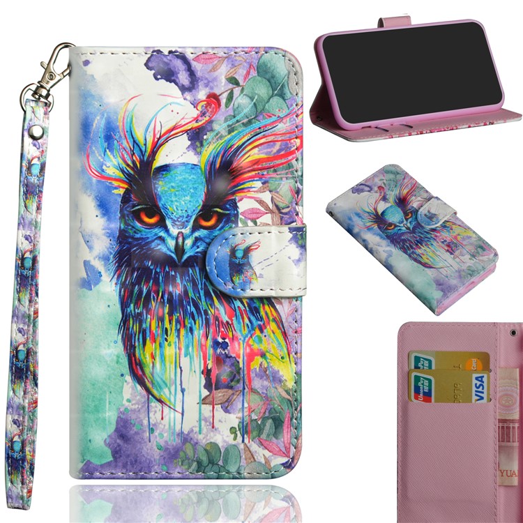 Patterned Wallet Stand Leather Cellphone Case for Xiaomi Redmi 6 (Dual Camera: 12MP+5MP) - Colorful Owl-1