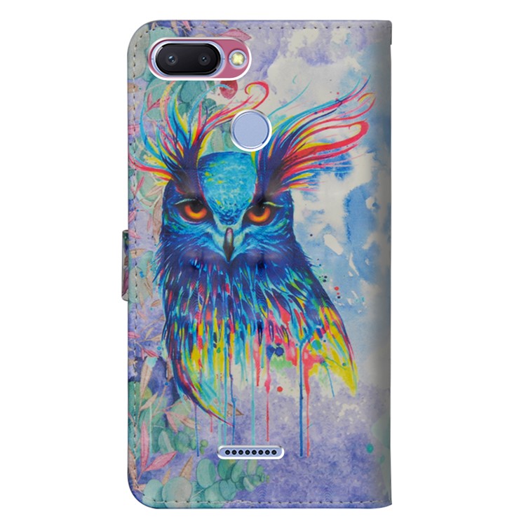 Patterned Wallet Stand Leather Cellphone Case for Xiaomi Redmi 6 (Dual Camera: 12MP+5MP) - Colorful Owl-5