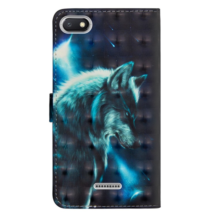 Patterned Wallet Stand Leather Shell Cover for Xiaomi Redmi 6A (Single 12MP Rear Camera) - Wolf-5