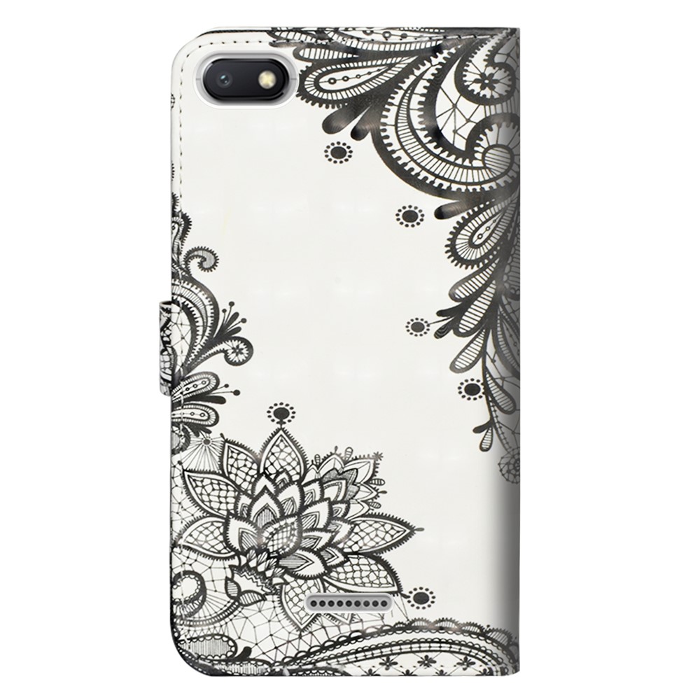 Patterned Wallet Stand Leather Phone Cover for Xiaomi Redmi 6A (Single 12MP Rear Camera) - Lace Flower-5