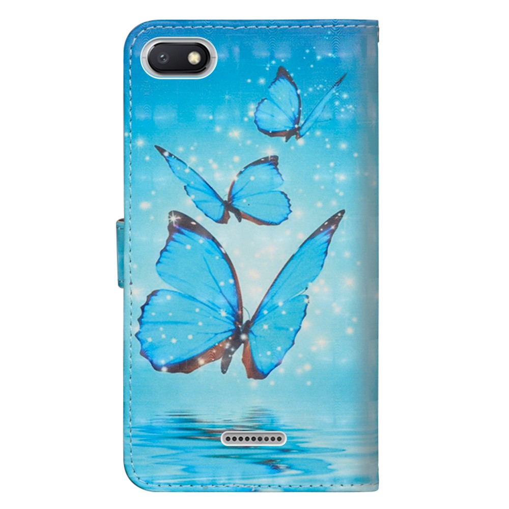 Porte-monnaie À Motifs Porte-téléphone En Cuir Pour Xiaomi Redmi 6a (caméra Arrière Simple De 12MP) - Papillon Bleu-5