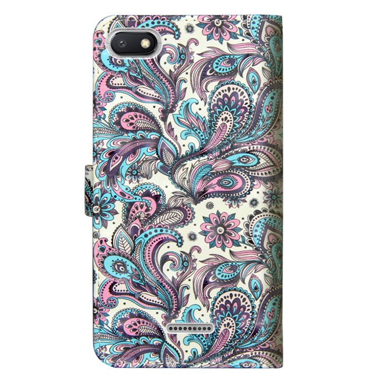 Patterned Wallet Stand Leather Mobile Phone Casing for Xiaomi Redmi 6A (Single 12MP Rear Camera) - Paisley Flower-5