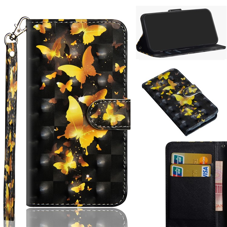 Pattern Printing Leather Folio Wallet Stand Phone Shell Case for Xiaomi Mi A2 Lite / Redmi 6 Pro - Gold Butterfly-1