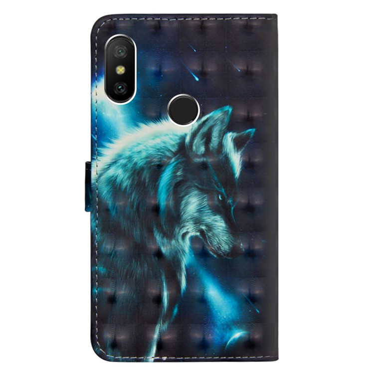 Musterdruck Leder Folio Portemonnaie Stand Folio Fall Für Xiaomi Mi A2 Lite / Redmi 6 Pro - Wolf-5