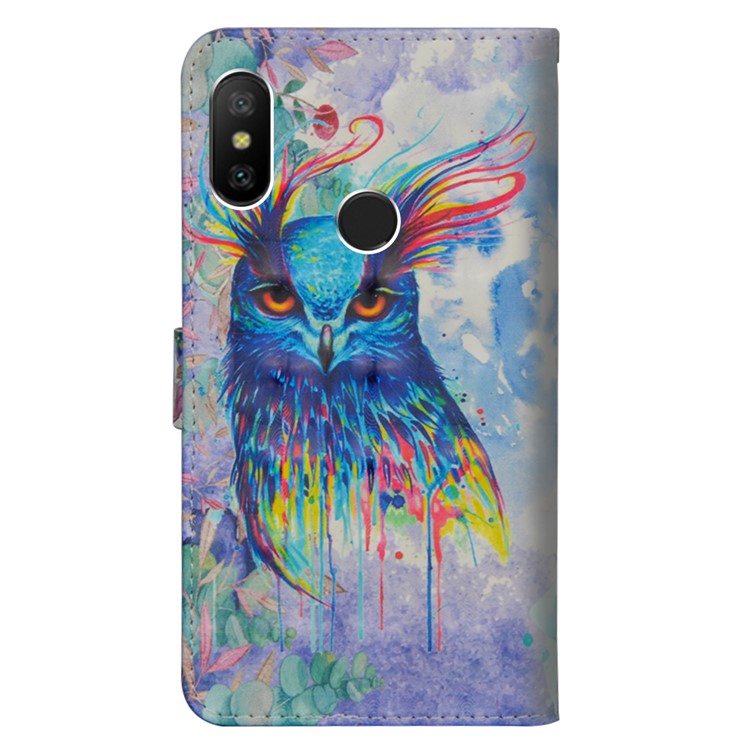 Pattern Printing Leather Folio Wallet Stand Protection Casing for Xiaomi Mi A2 Lite / Redmi 6 Pro - Colorful Owl-5
