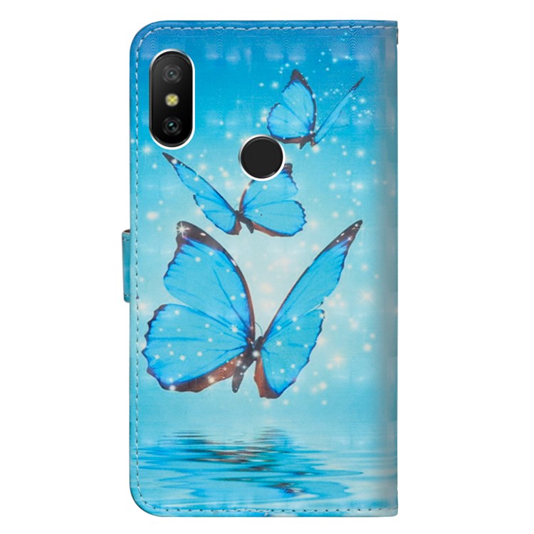 Pattern Printing Leather Folio Wallet Stand Mobile Phone Case for Xiaomi Mi A2 Lite / Redmi 6 Pro - Blue Butterfly-5