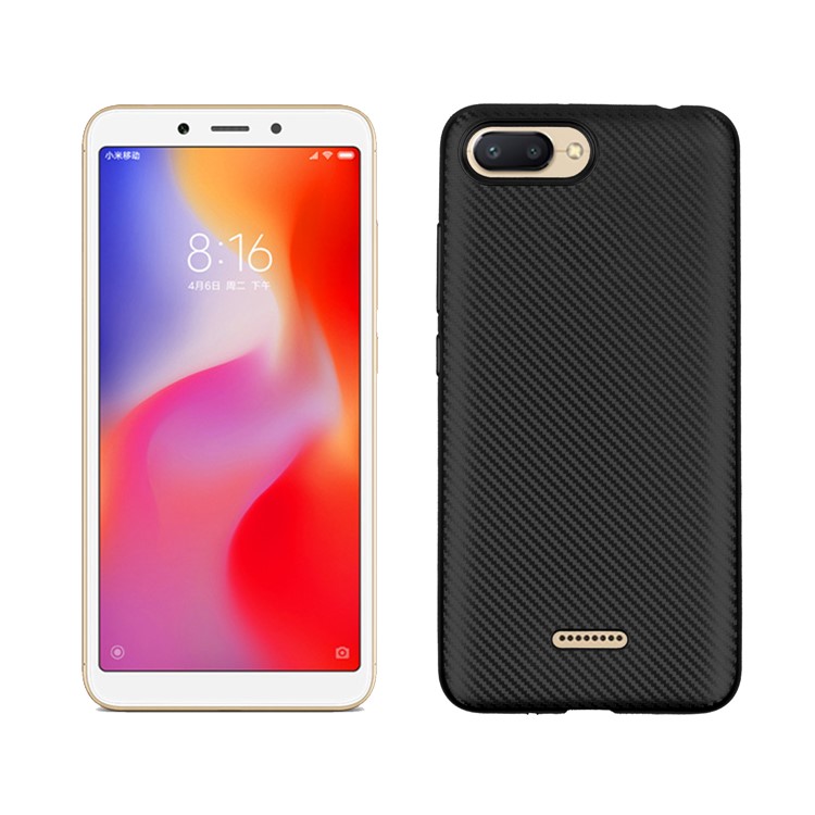 Carbon Fiber Texture TPU Back Casing for Xiaomi Redmi 6A (Single 12MP Rear Camera) - Black-1