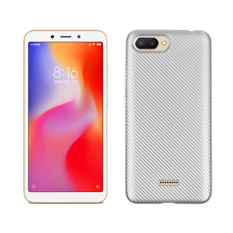 Carbon Fiber Texture TPU Back Case for Xiaomi Redmi 6A (Single 12MP Rear Camera) - Silver-1
