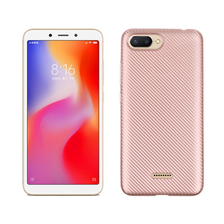 Carbon Fiber Texture TPU Back Shell for Xiaomi Redmi 6A (Single 12MP Rear Camera) - Rose Gold-1